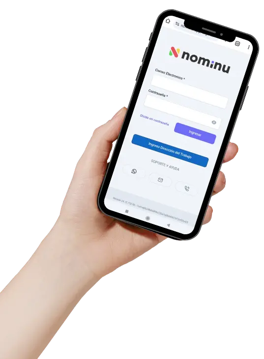 Aplicación Nominu en celular mostrando control de asistencia